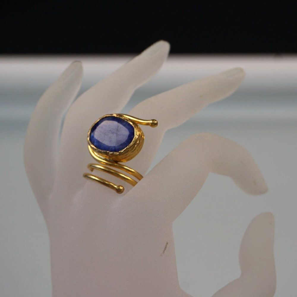 Statement Ring Open Loop Wrap With Blue Stone Inl… - image 5